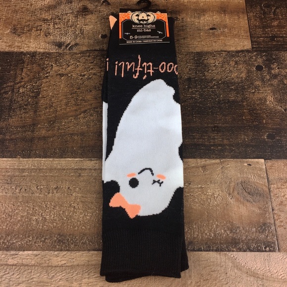 New Boo-tiful Ghost Halloween Knee High Socks 5-9 - Picture 2 of 5